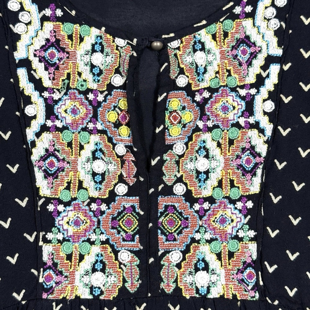 Sundance Top Womens Medium Embroidered Babydoll Peasant Blouse Southwest Flowy - Picture 4 of 11